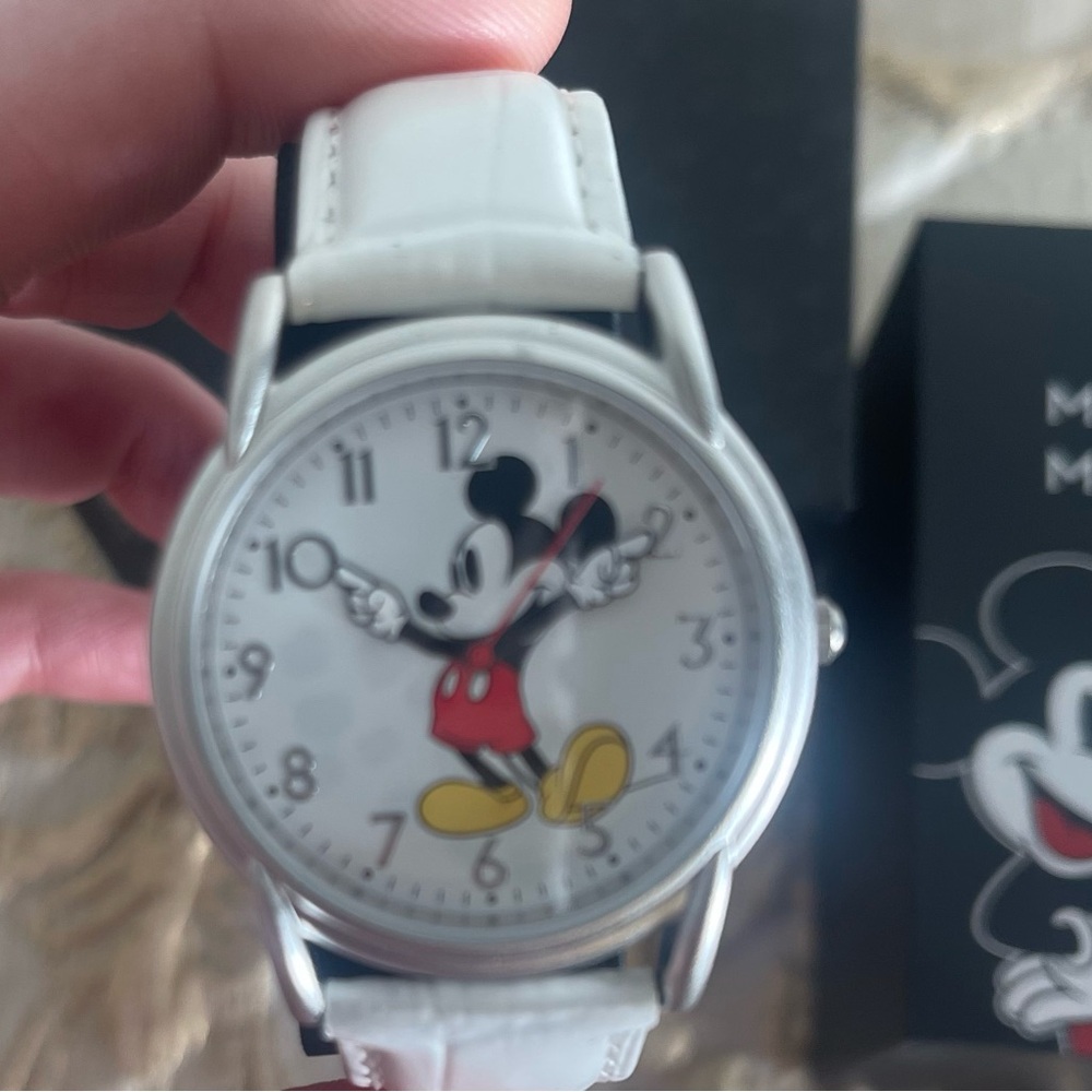 Disney White Mickey Mouse Analog Watch with Red and Yellow Accents